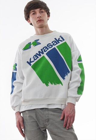 VINTAGE KAWASAKI MOTO RACING TEAM CREW NECK 90S WHITE