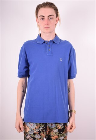 CALVIN KLEIN MENS VINTAGE POLO SHIRT MEDIUM BLUE 90S
