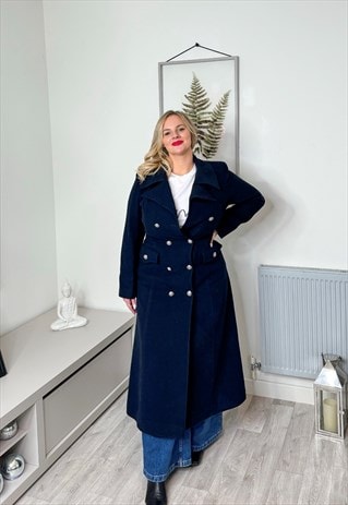 NAVY BLUE WOOL BLEND MAXI COAT