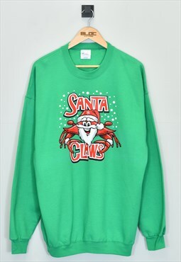 Vintage Santa Claws Christmas Sweatshirt Green XXLarge