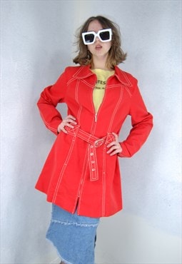 Vintage 80's retro long party festival trench coat in red
