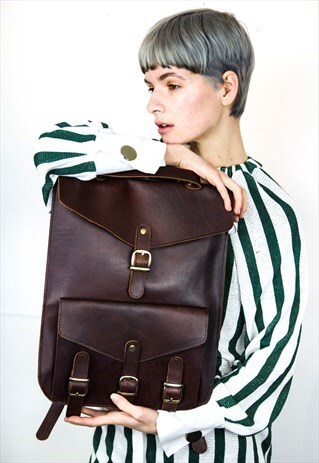 BROWN LEATHER RETRO BACKPACK