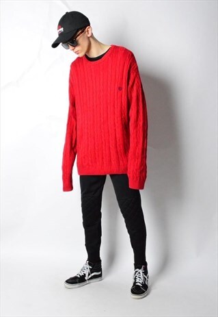 VINTAGE 90S RED KNIT CHAPS JUMPER