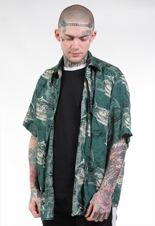 VINTAGE ABSTRACT CRAZY PRINT SILK SHIRT