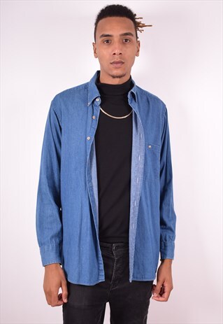MENS VINTAGE SHIRT LARGE BLUE 90S