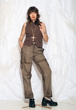 Reworked Vintage Y2K Cargo Pants in Brown Painted