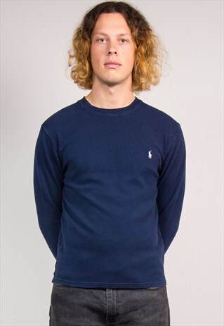 VINTAGE RALPH LAUREN POLO NAVY THIN T-SHIRT JUMPER
