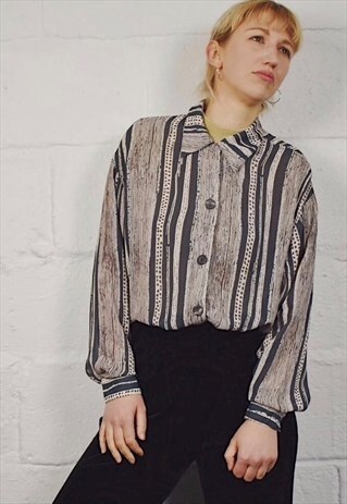 VINTAGE SHEER STRIPE SHIRT ANIMAL PRINT 90S