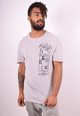 ICEBERG MENS VINTAGE T-SHIRT TOP MEDIUM GREY 90S