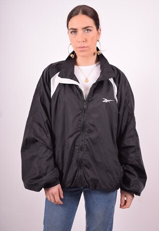 REEBOK WOMENS VINTAGE TRACKSUIT TOP JACKET XXL BLACK 90'S