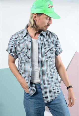 VINTAGE DICKIES WORKWEAR SHIRT IN BLUE CHECK.