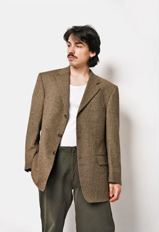 Vintage 80s blazer brown mens jacket preppy unisex 90s 