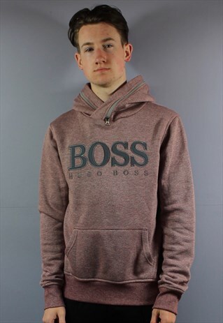 VINTAGE HUGO BOSS HOODIE IN BURGUNDY RED WITH EMBROIDERED LO