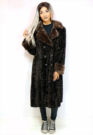 1980S VINTAGE BROWN TEXTURED SOFT FAUX FUR COAT