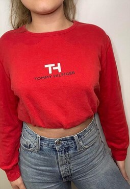 Up-cycled Tommy Hilfiger Red Cropped Jumper Sweatshirt