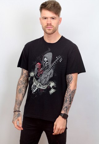 1990'S VINTAGE BLACK GRAPHIC 'DEATH METAL' PRINT T-SHIRT