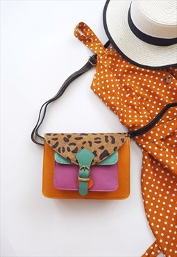 Nephele Yellow Leopard Print Midi Leather Bag