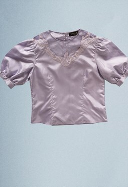 Lilac Coquette Puff Sleeve Embroidered Blouse