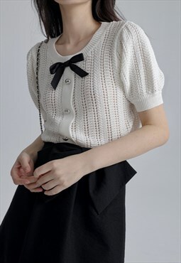 Women's Bow Cutout Short Sleeve Knit Top SS2022 VOL.3