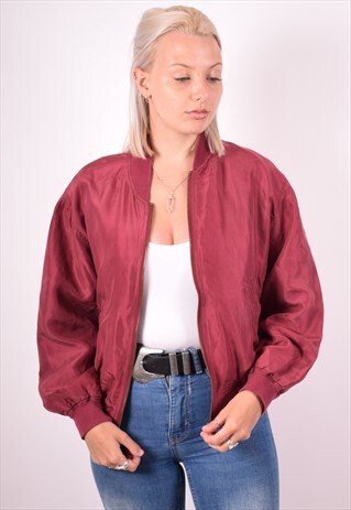 WOMENS VINTAGE SILK BOMBER JACKET LARGE MAROON 90S