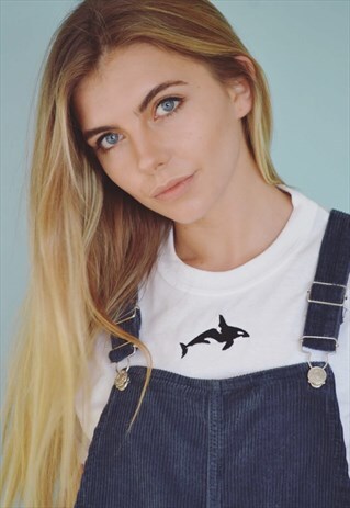UNISEX T-SHIRT IN WHITE WITH ORCA KILLER WHALE EMBROIDERY