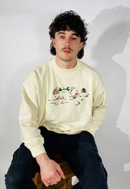 Vintage Size L Cricket Embroidered Sweatshirt In Cream