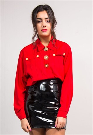 VINTAGE 80'S RED LONG LINE SHIRT