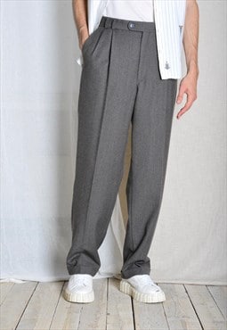 Vintage 90s Grey Minimalist Wool Pleated Formal Mens Pants