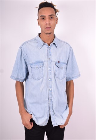 MUSTANG MENS VINTAGE DENIM SHIRT XXL BLUE 90'S