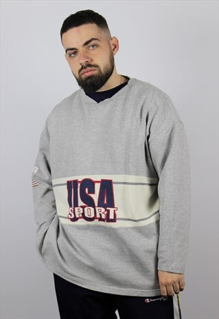 VINTAGE USA SPORT SWEATSHIRT BIG LOGO GREY 90S