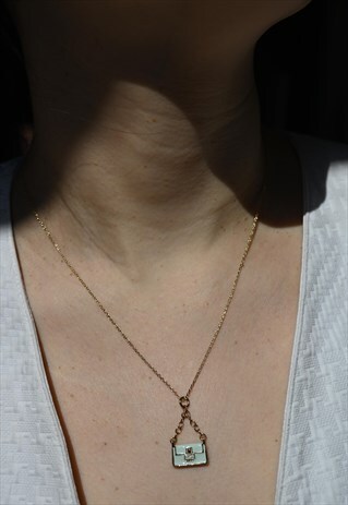 VINTAGE RARE FENDI PASTEL BLUE BAGUETTE BAG CHARM NECKLACE