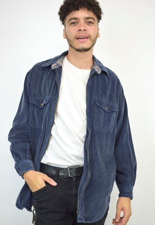 VINTAGE 90S FADED BLUE CORDUROY ZIP SHIRT