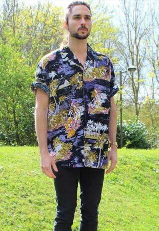 VINTAGE 90S HAWAIIAN USA SHIRT - XXL - FESTIVAL - COCKTAIL