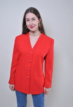 Red formal jacket 90s fashion v-neck suit blazer