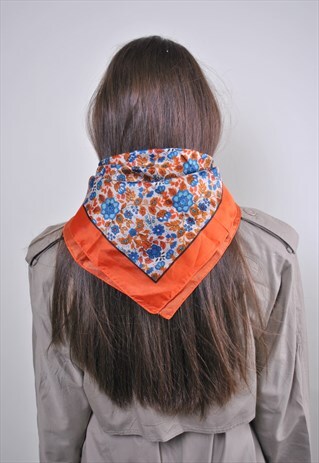 70S ORANGE BOHO SHAWL WITH FLOWERS PATTERN