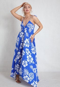 Blue Floral Strappy Maxi Dress