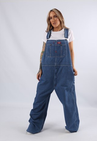 VINTAGE DICKIES DENIM DUNGAREES PLUS SIZE UK 22 - 24 (9AD)