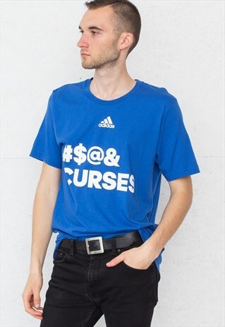 90S VINTAGE BLUE ADIDAS CREW NECK LOGO T-SHIRT