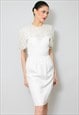 Nina Ricci Vintage 80's White Short Sleeve Lace Fitted Dress
