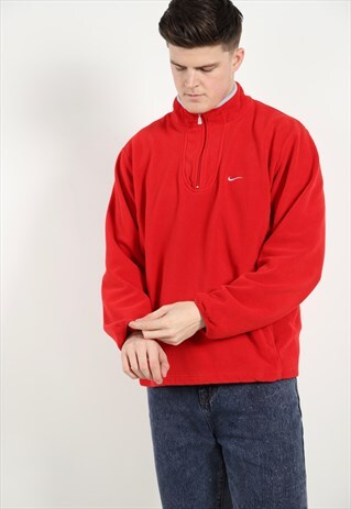 VINTAGE NIKE SMALL LOGO 1/4 ZIP FLEECE TOP RED