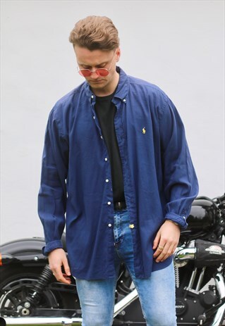 RALPH LAUREN USA LINEN BLEND NAVY BLUE SHIRT