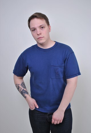 90S POCKET TEE, VINTAGE BLUE EMBROIDERY TSHIRT