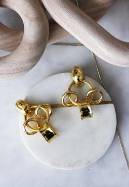 Gold Drop Hoop Circle Doorknocker Minimalist Earrings
