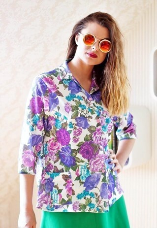 PURPLE FLOWERS VINTAGE BLOUSE