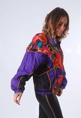 SHELL JACKET BOMBER PATTERNED OVERSIZED VINTAGE UK 12 (5AO)