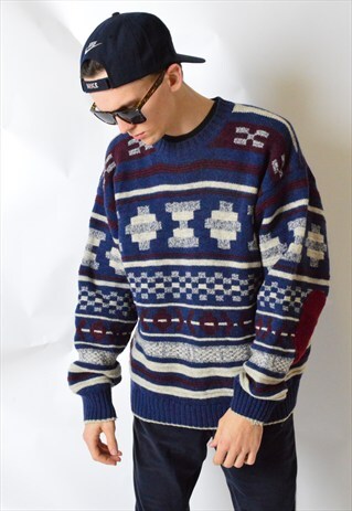 VINTAGE 90S COLOURFUL AZTEC WOOL KNIT JUMPER