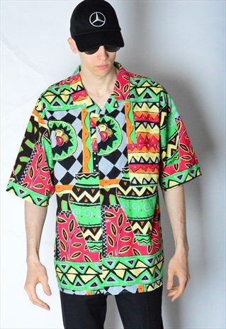 VINTAGE 80S COLOURFUL ABSTRACT FESTIVAL SHIRT