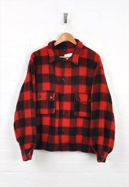 Vintage Checked Overshirt Jacket Red Large