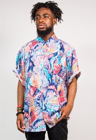 VINTAGE 90'S WAVEY FESTIVAL SILKY MARBLE SHORT SLEEVE SHIRT