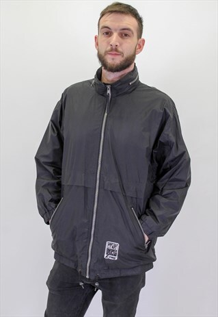 VINTAGE KWAY WINDBREAKER JACKET IN BLACK LARGE